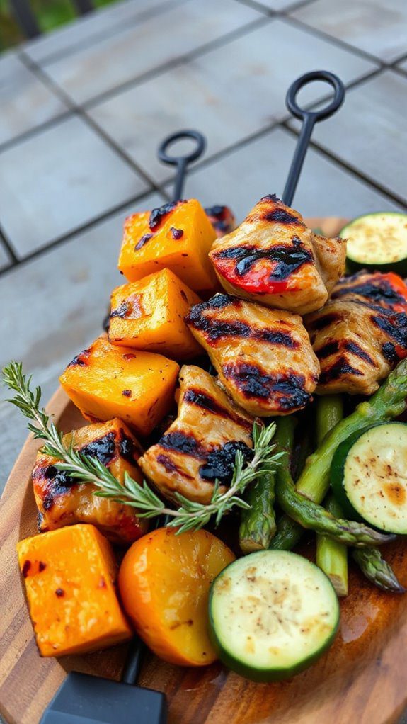 skewered chicken and squash
