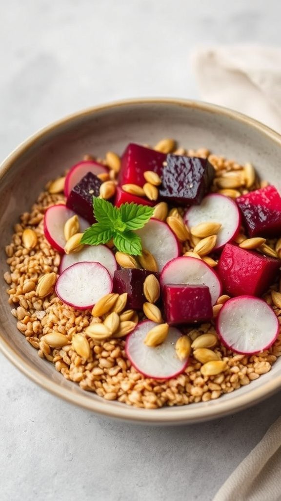 spelt beet goat cheese bowl