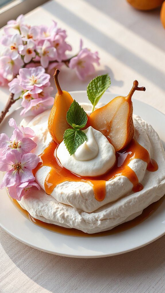 spiced meringue dessert with pears
