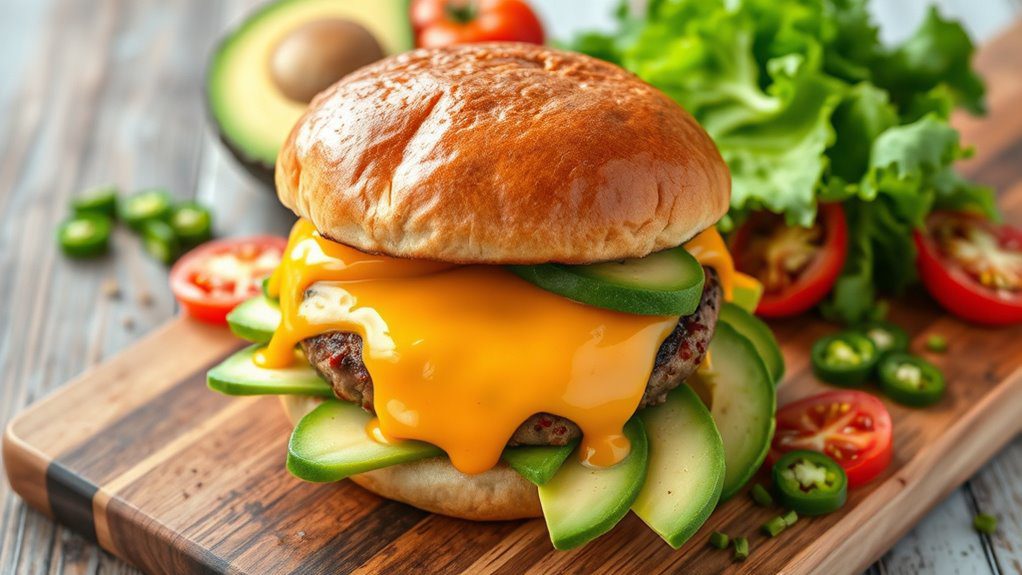 spicy avocado topped burger