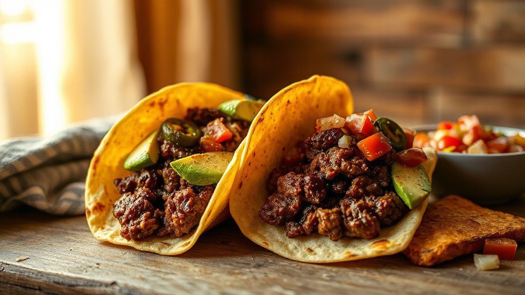 spicy burger filled tacos