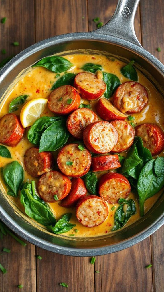 spicy sausage with creamy spinach spicy sausage with creamy spinach