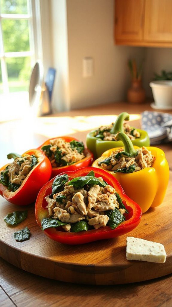spinach chicken stuffed peppers