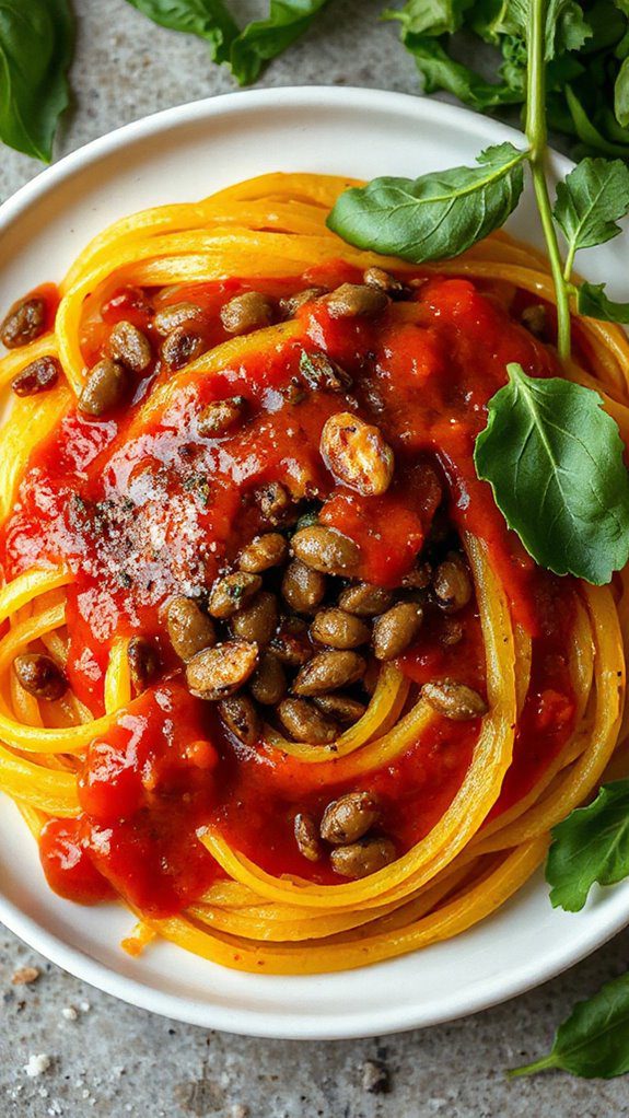 squash topped with lentils