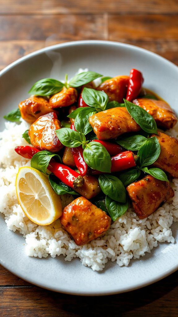 stir fried chicken with basil
