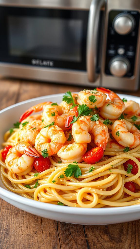 succulent shrimp in pasta
