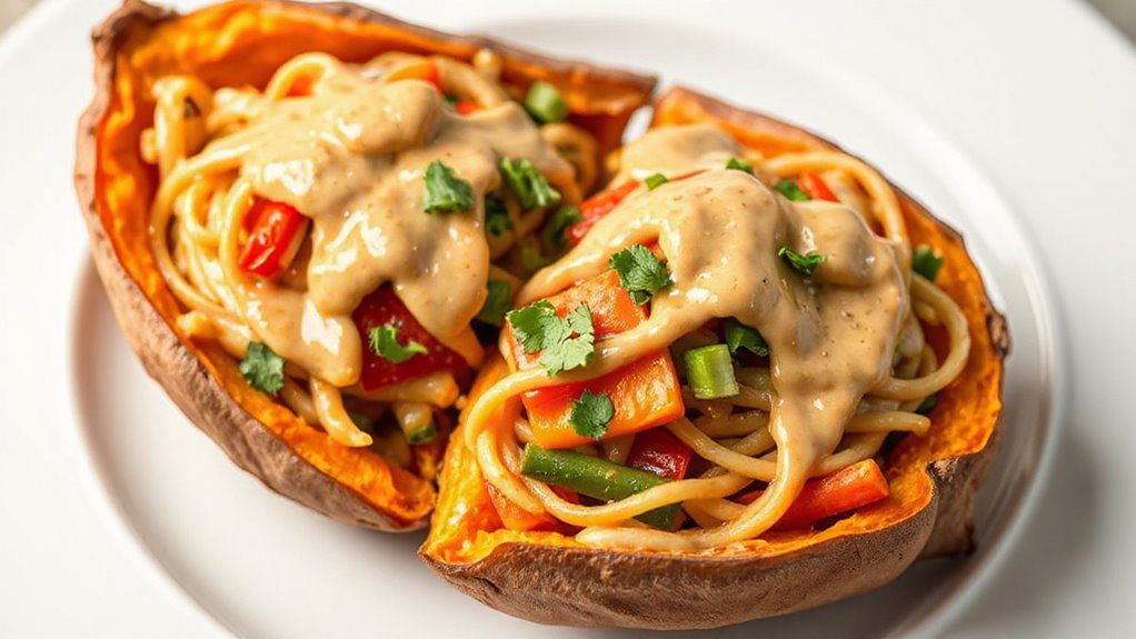 sweet potatoes with peanut noodles