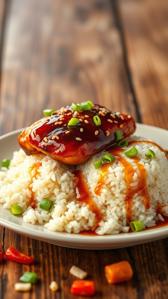 teriyaki chicken served with rice