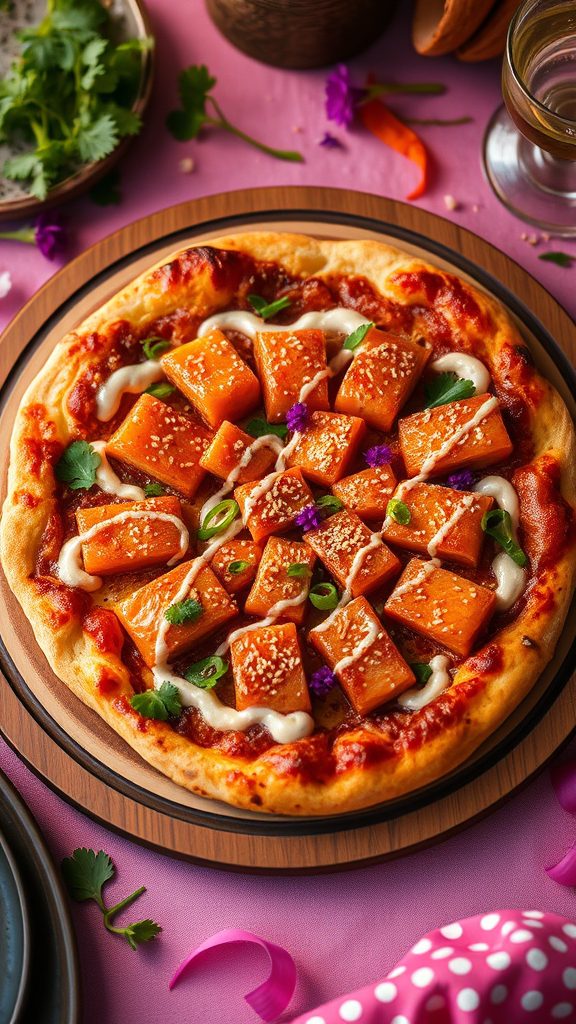 teriyaki flavored salmon pizza
