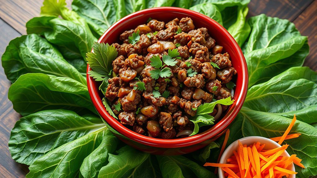 teriyaki hamburger wrapped lettuce