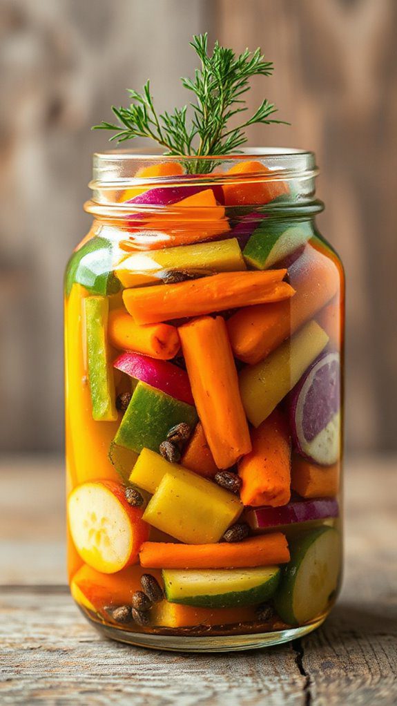 vibrant assorted pickled veggies