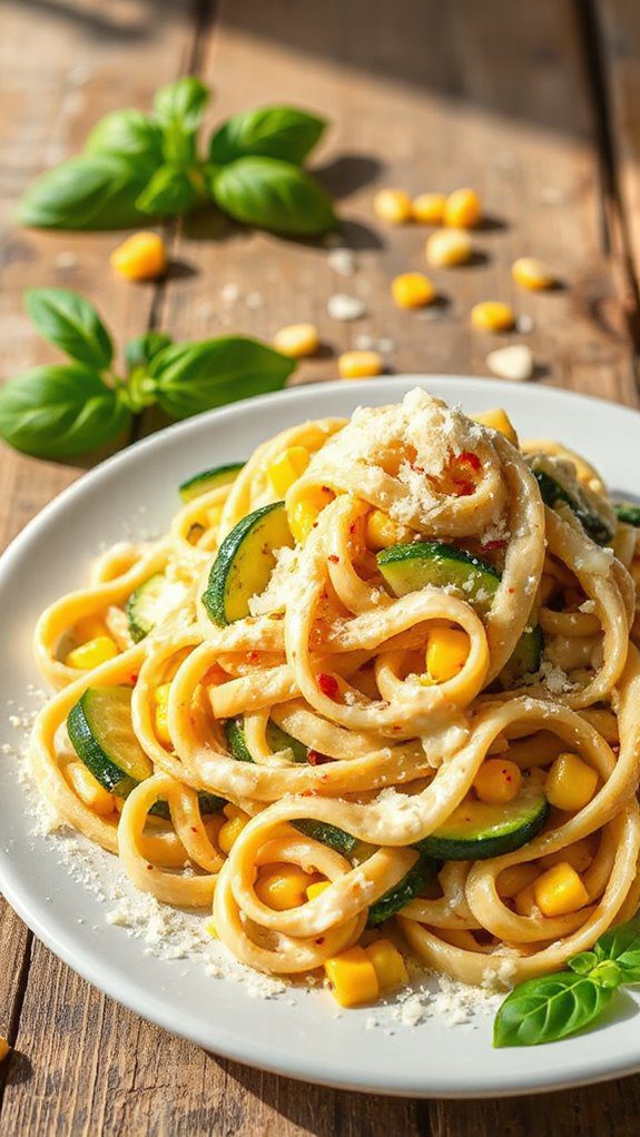 zucchini corn pasta dish