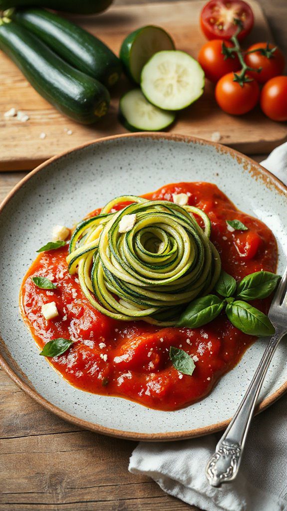 zucchini noodles topped marinara