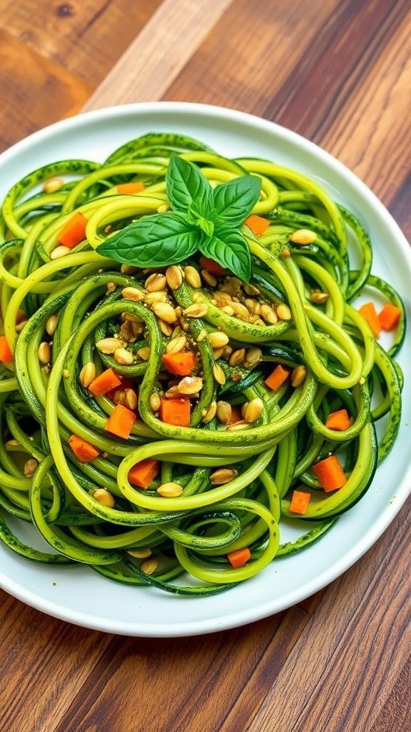zucchini noodles topped with pesto zucchini noodles topped with pesto