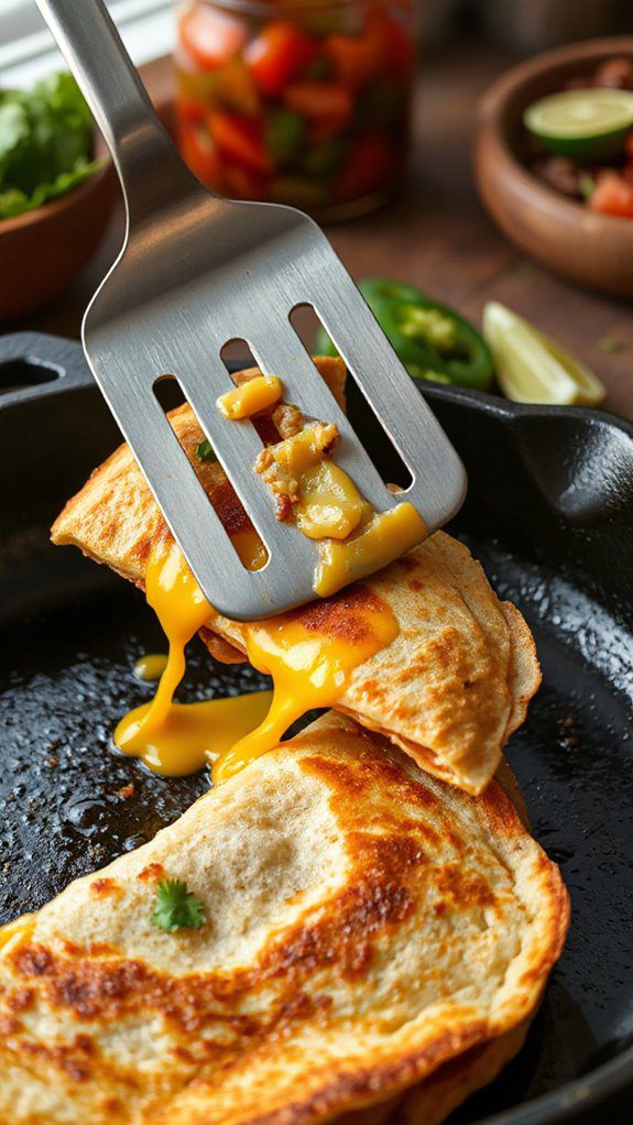 carefully flip the quesadilla