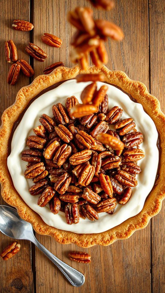 carefully sprinkling chopped pecans