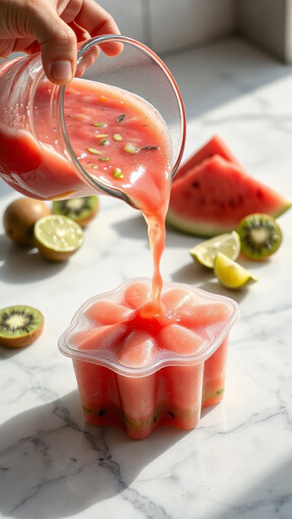 funnel pouring into silicone molds