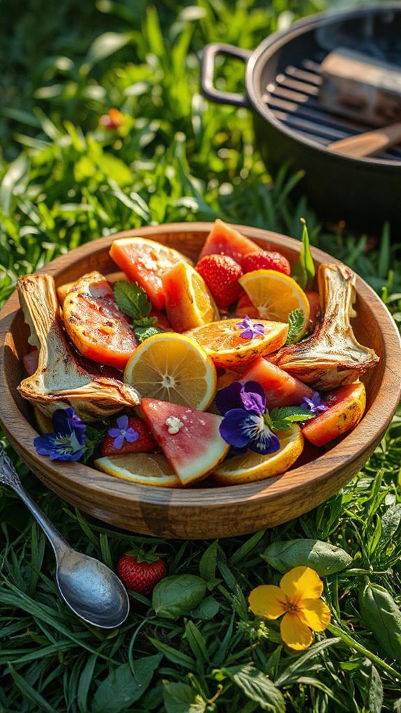 grilled artichokes and fruits