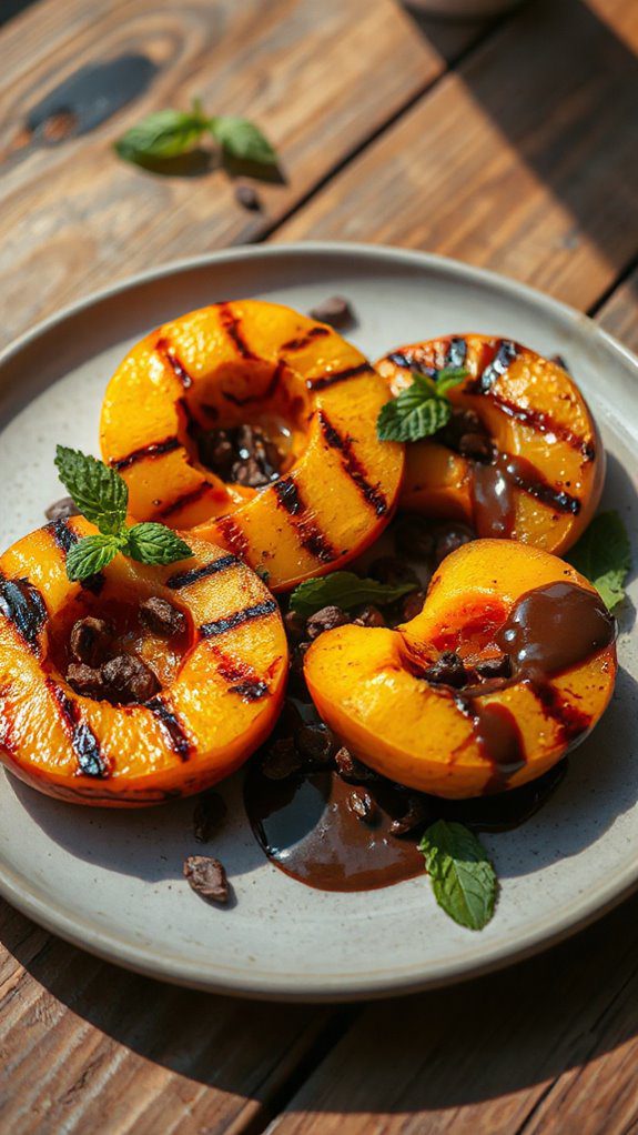 grilled peaches with cacao nibs