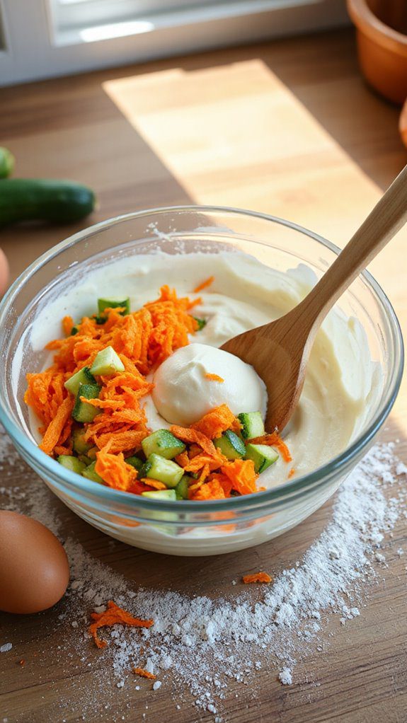 incorporate grated vegetables gently