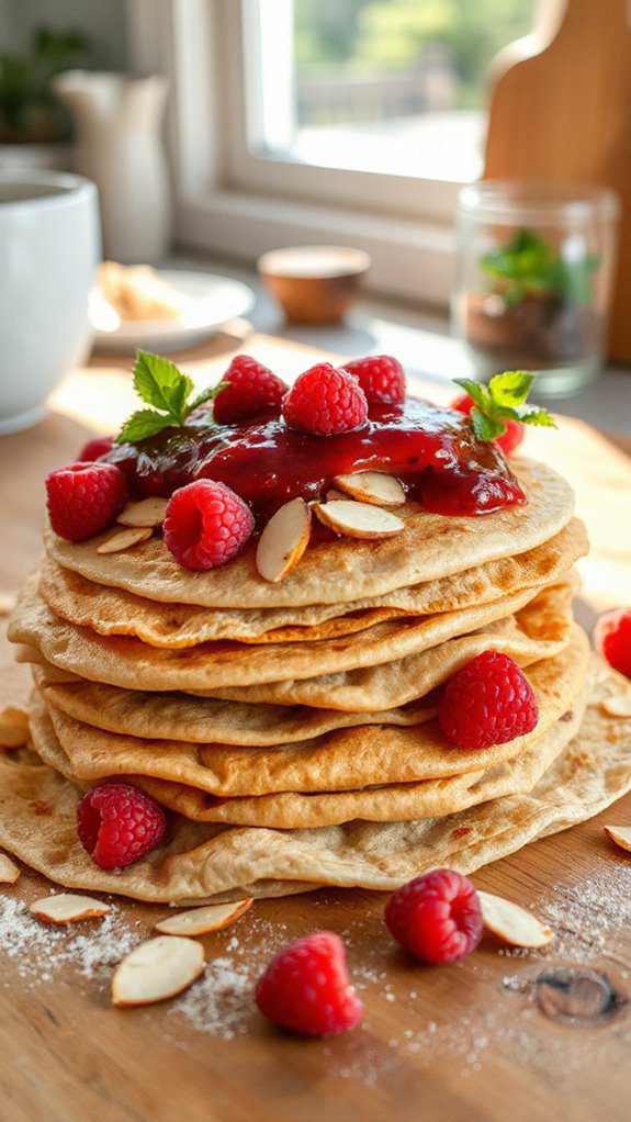 nutty raspberry almond crepes