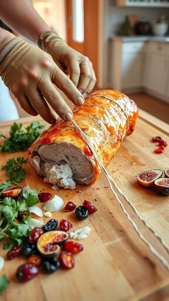 roll and secure pork