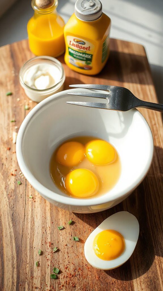 smoothly mash egg yolks