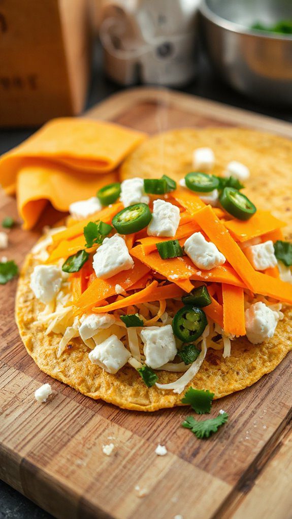 stack cheese and tortillas