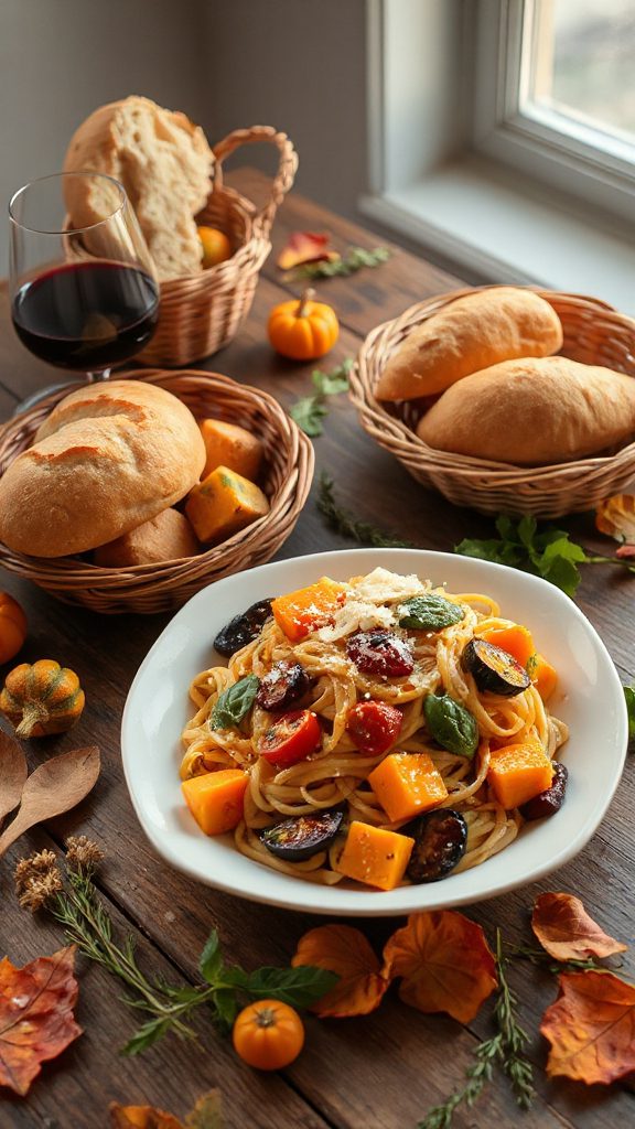 autumn vegetable pasta dish