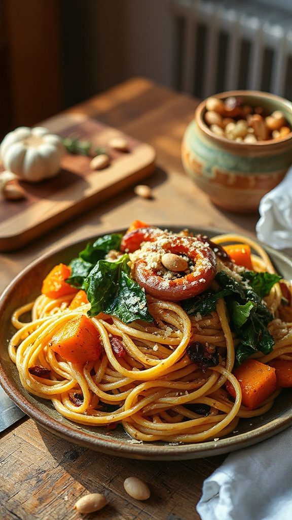 autumn vegetable spaghetti dish