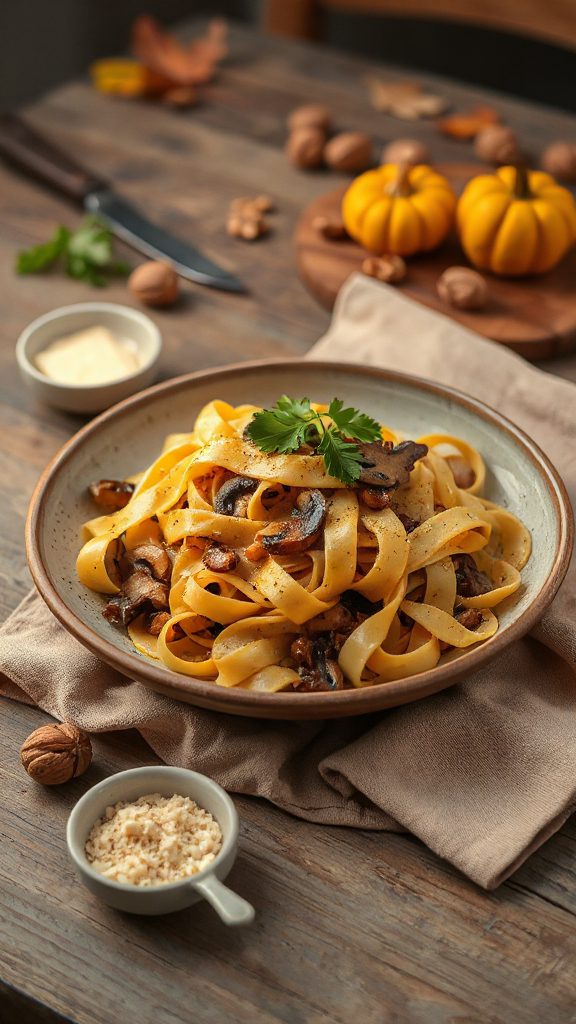 autumnal chestnut mushroom pasta