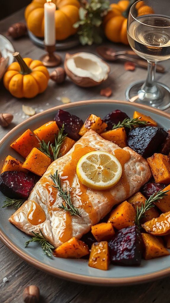 baked salmon with vegetables baked salmon with vegetables