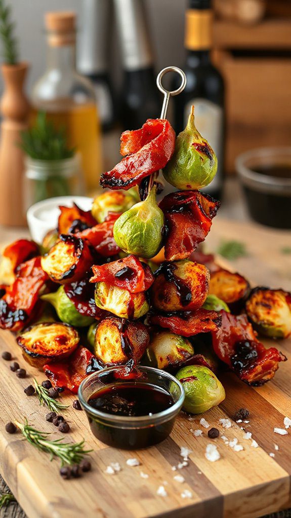 balsamic roasted bacon brussels skewers