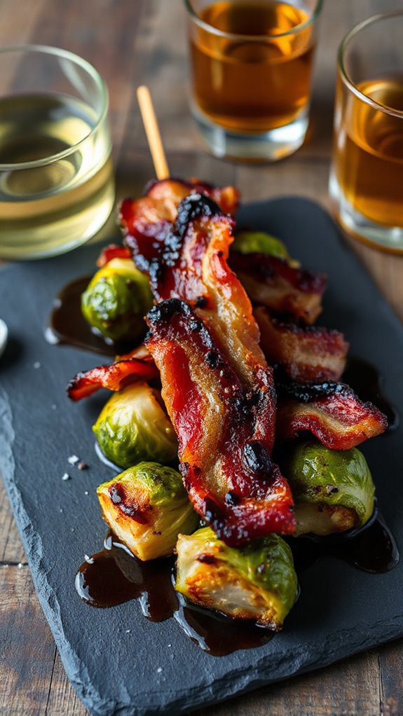 balsamic roasted bacon brussels skewers