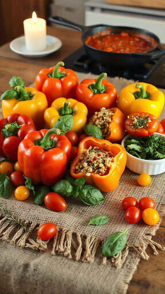 basil and tomato peppers