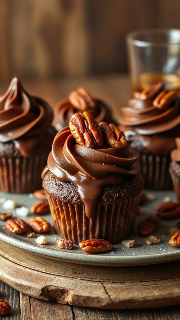 bourbon infused chocolate pecan cupcakes