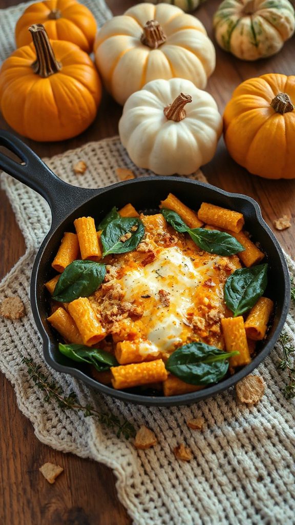 cheesy pumpkin spinach ziti