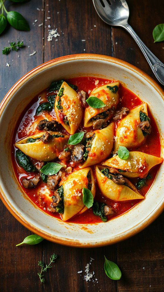 cheesy spinach mushroom pasta bake