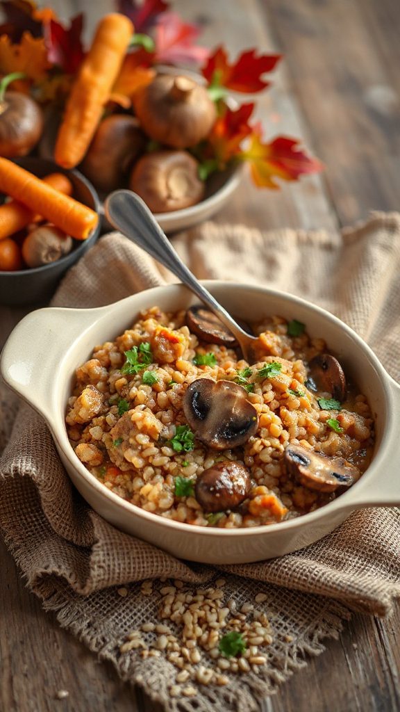 comforting mushroom barley casserole