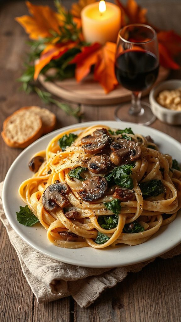 creamy mushroom spinach fettuccine