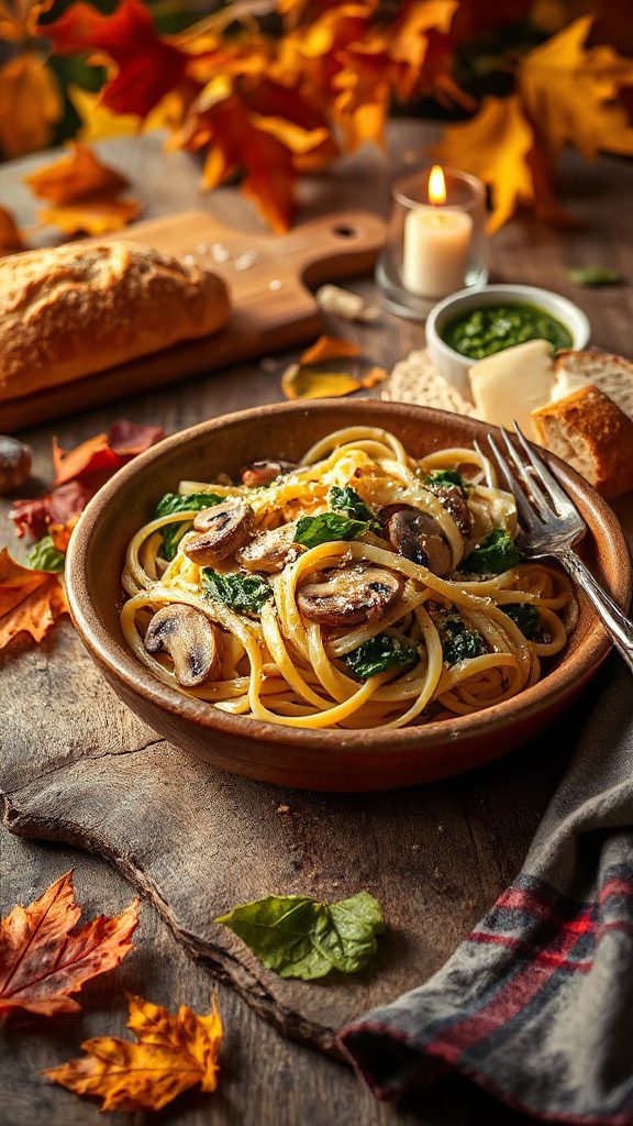 creamy mushroom spinach fettuccine