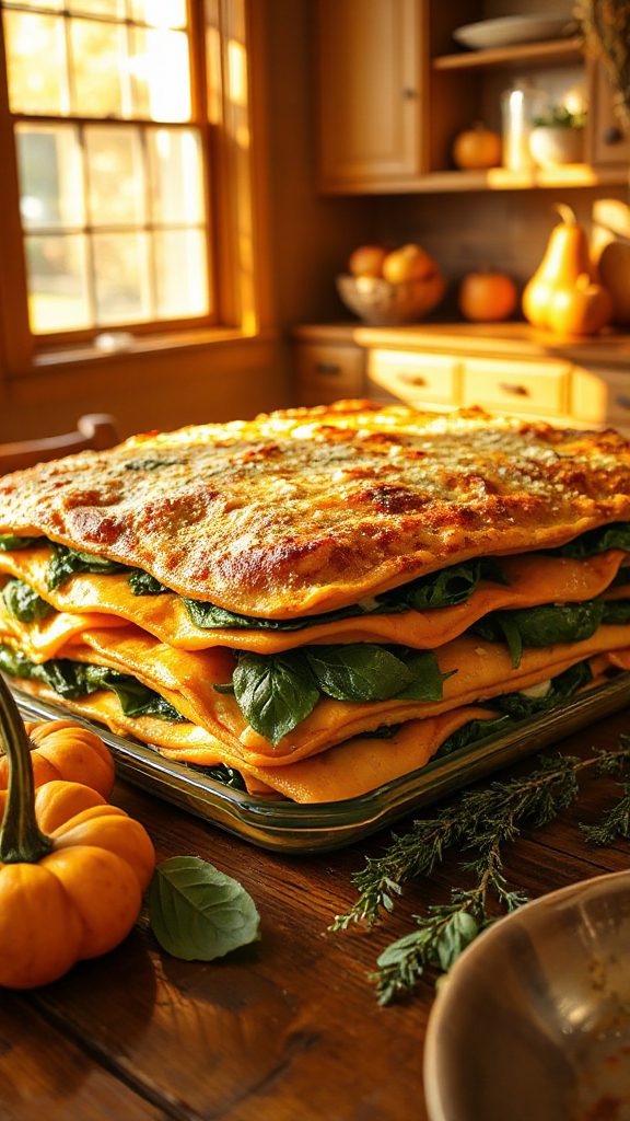 creamy pumpkin spinach layers