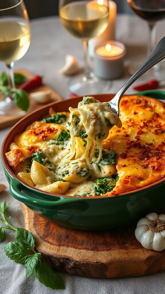 creamy spinach artichoke pasta bake