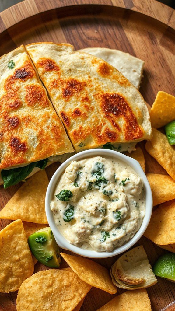 crispy cheesy spinach quesadillas