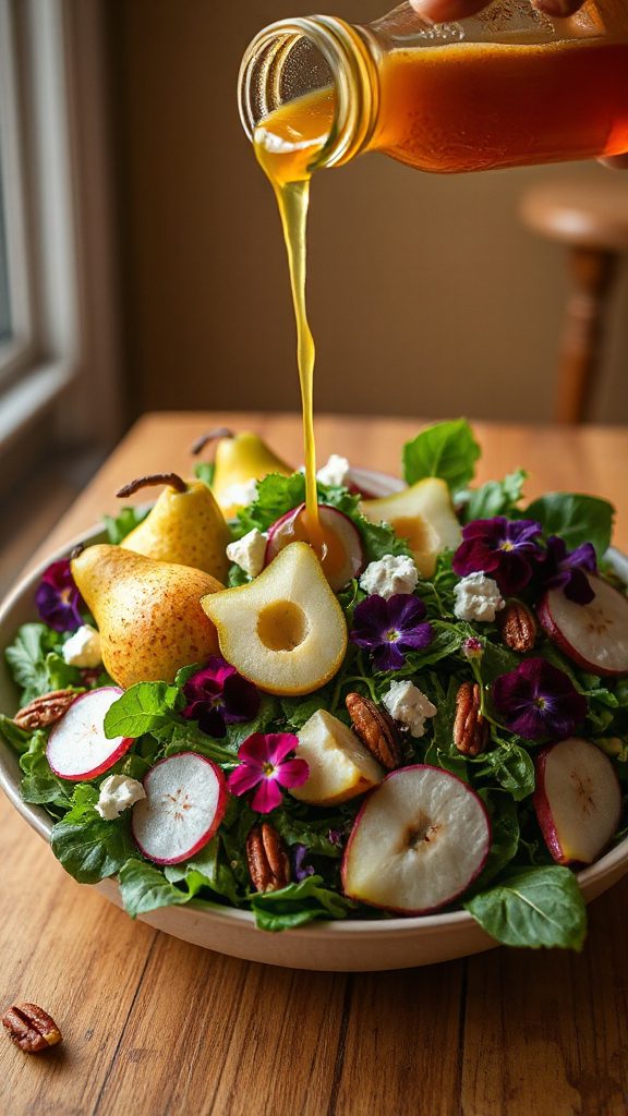 drizzling dressing enhances salad