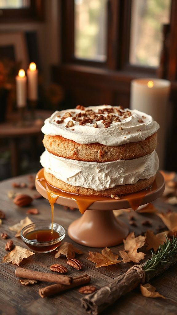 fall inspired maple pecan cake