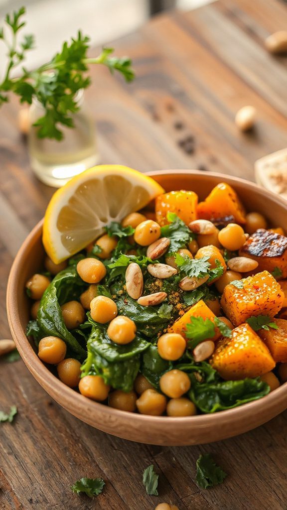 fresh chickpea spinach bowl