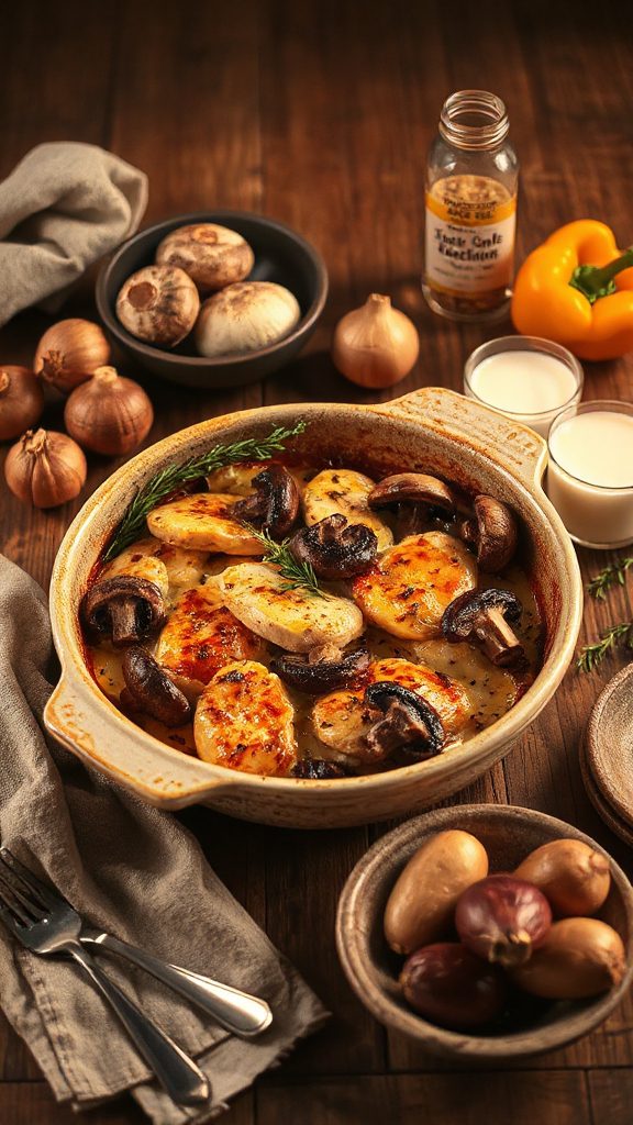 hearty chicken mushroom casserole