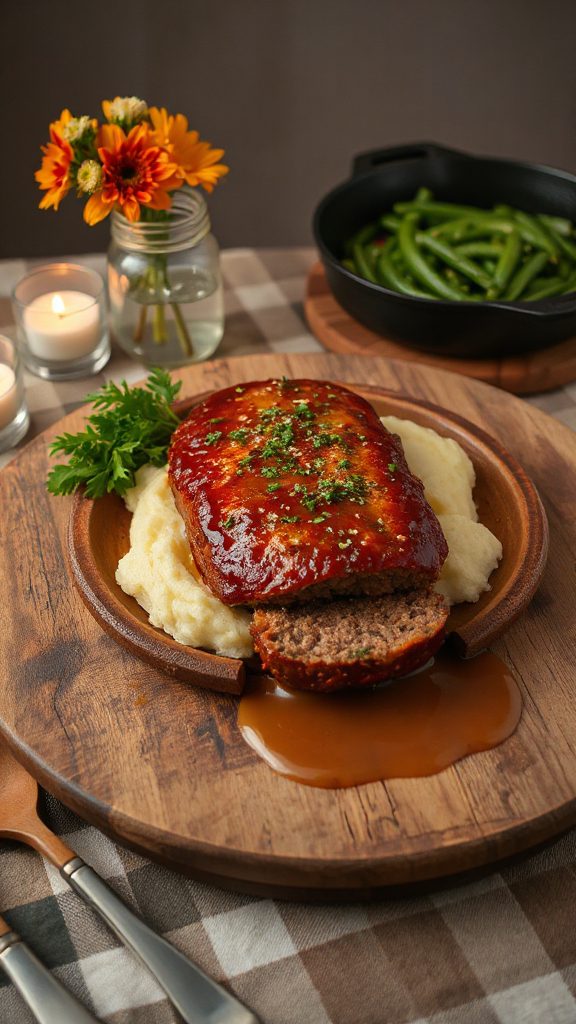 hearty meatloaf and potatoes