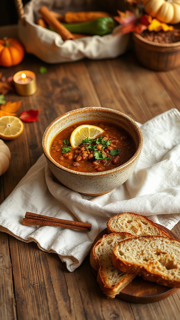 hearty vegan cinnamon lentil soup